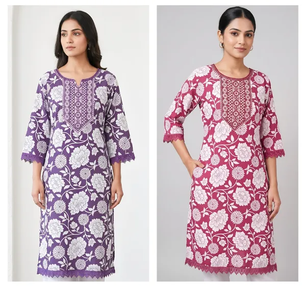 Cotton_Blend_Floral_Embroidered_Kurta_Set_Duo_|_Pink_And_Purple