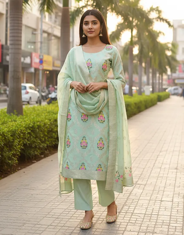 Mint_Green_Art_Silk_Premium_Kurta_Set_For_Women