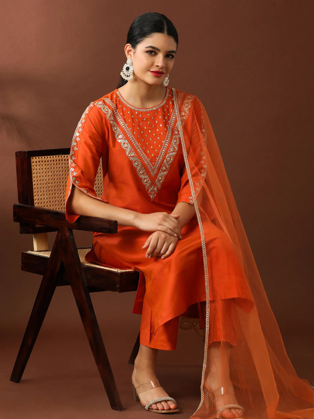 Orange_Tesla_Premium_Kurta_Set_For_Women