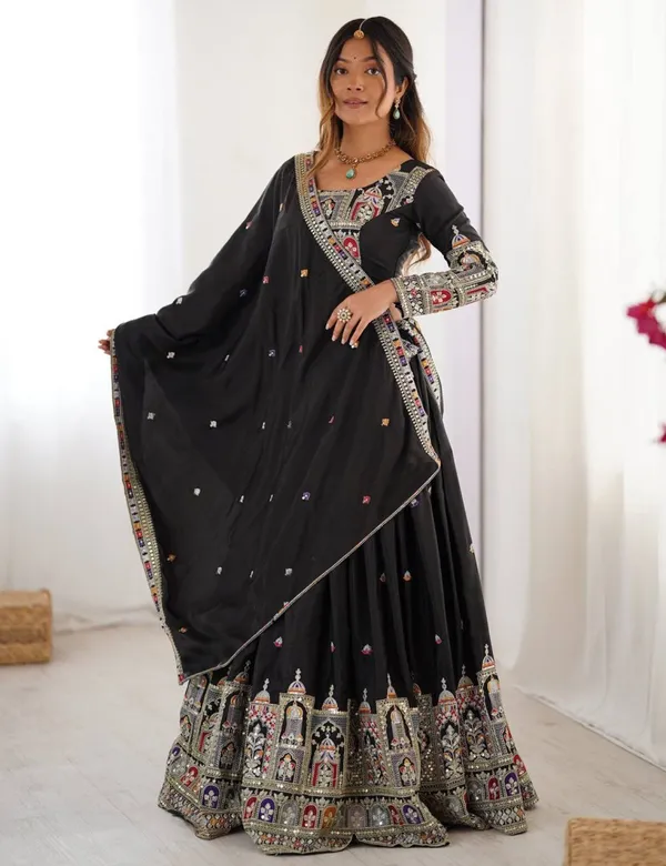 Black_Chinon_Premium_Lehenga_Choli_Dupatta_Set_For_Women