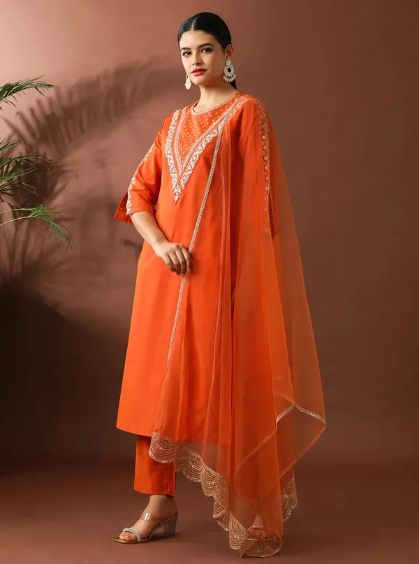 Orange_Tesla_Premium_Kurta_Set_For_Women