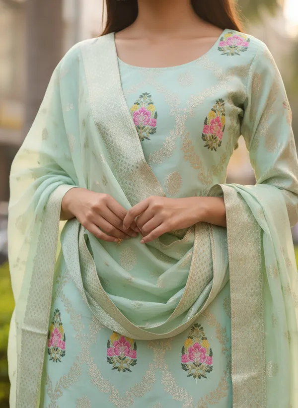 Mint_Green_Art_Silk_Premium_Kurta_Set_For_Women