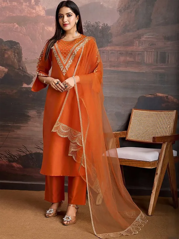 Orange_Tesla_Premium_Kurta_Set_For_Women