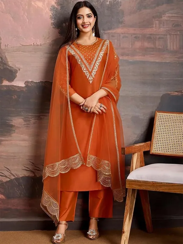 Orange_Tesla_Premium_Kurta_Set_For_Women