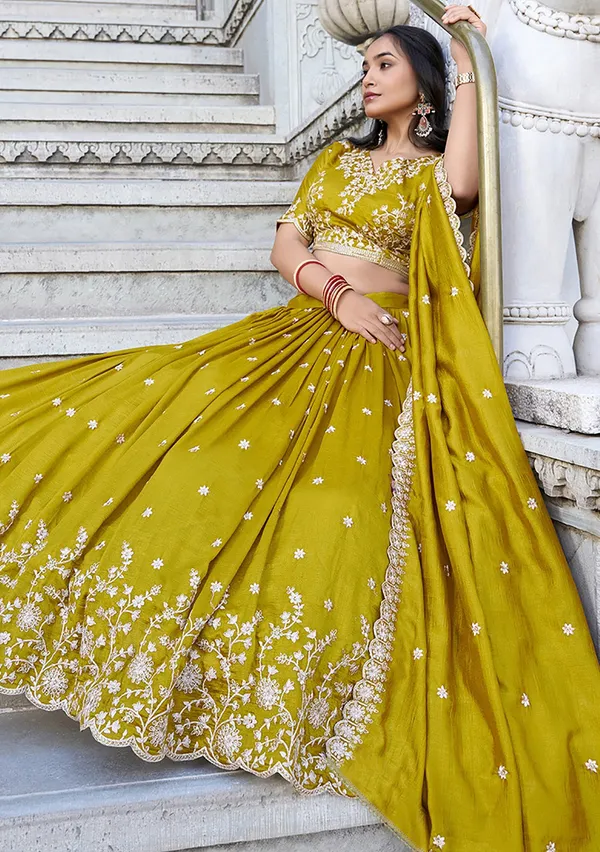 Mehendi_Green_Chinon_Premium_Lehenga_Choli_Dupatta_Set_For_Women