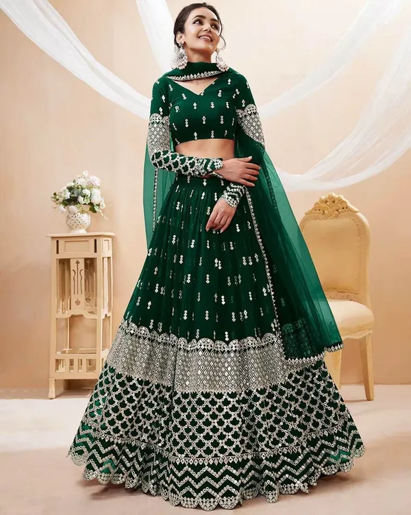 Green_Georgette_Premium_Lehenga_Choli_Dupatta_Set_For_Women