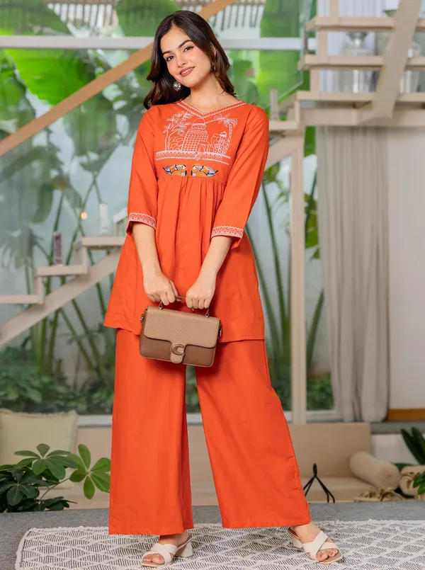 Orange_Crape_Premium_Co-Ord_Set_For_Women