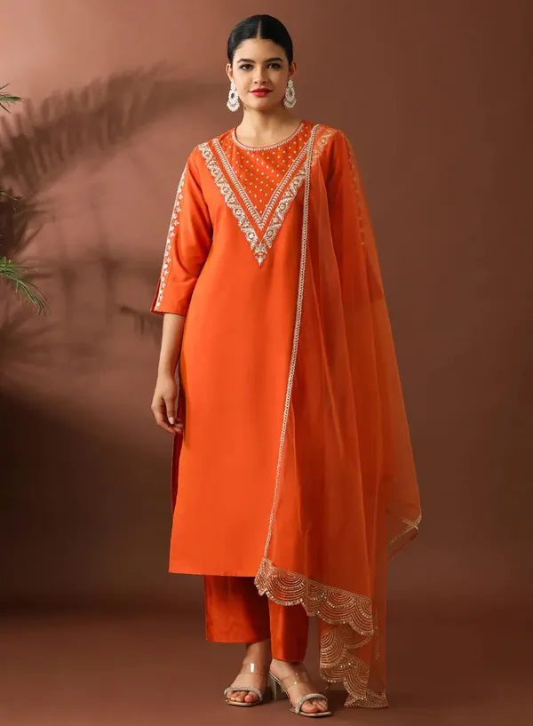 Orange_Tesla_Premium_Kurta_Set_For_Women