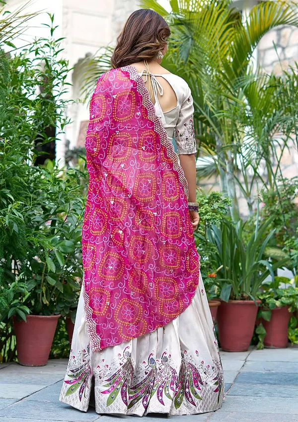Off-White_With_Pink_Chinon_Premium_Lehenga_Choli_Dupatta_Set_For_Women