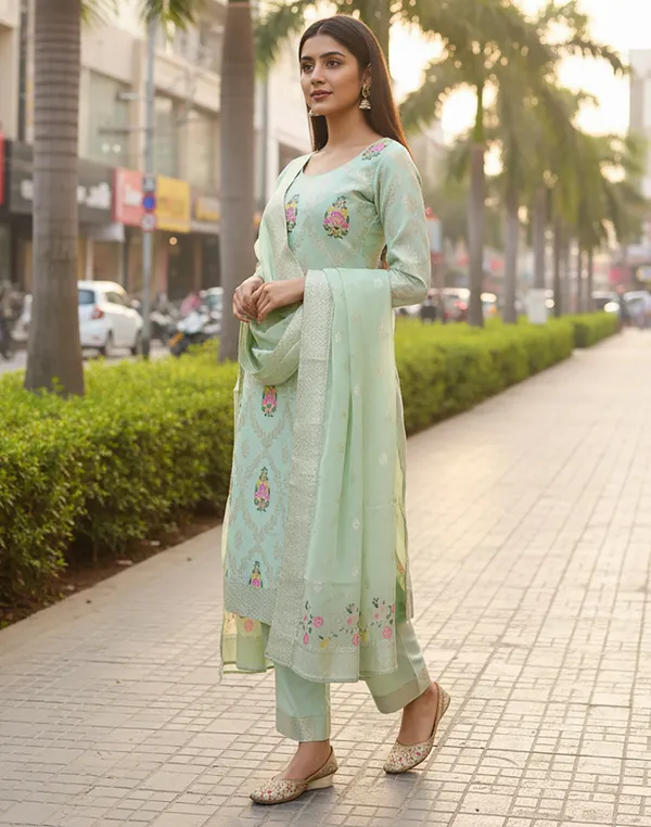 Mint_Green_Art_Silk_Premium_Kurta_Set_For_Women