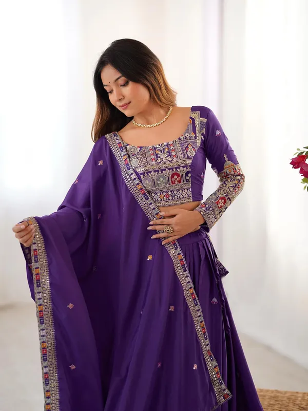 Purple_Chinon_Premium_Lehenga_Choli_Dupatta_Set_For_Women