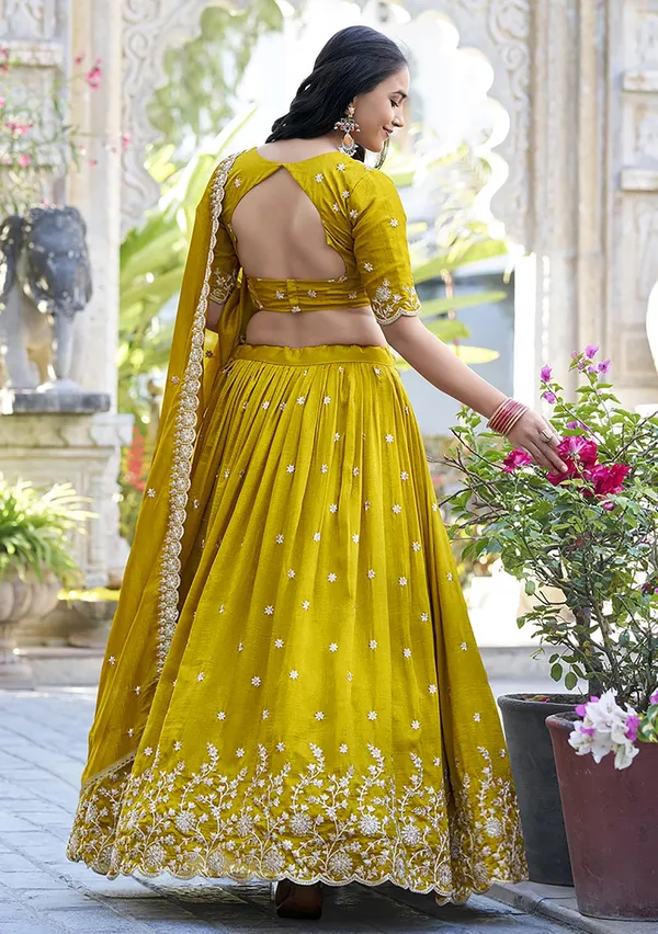 Mehendi_Green_Chinon_Premium_Lehenga_Choli_Dupatta_Set_For_Women