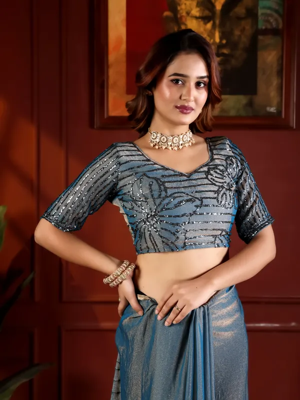 Grey_Moss_Chiffon_Sequin_Work_Saree_With_Blouse_For_Women