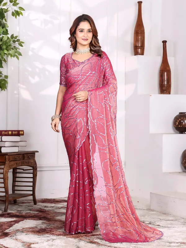 Pink_Satin_Chiffon_Sequin_Embroidered_Saree_With_Blouse_For_Women
