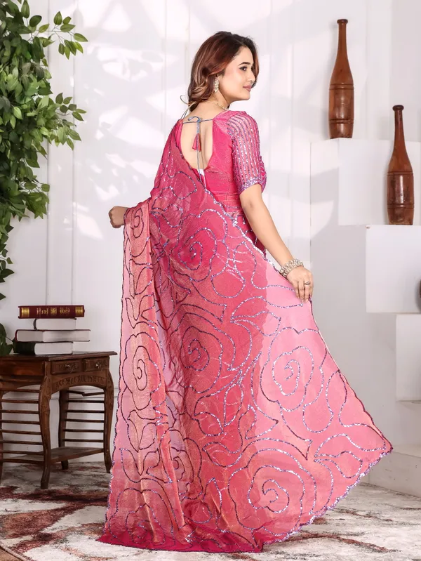 Pink_Satin_Chiffon_Sequin_Embroidered_Saree_With_Blouse_For_Women