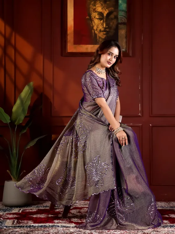 Purple_Grey_Moss_Chiffon_Embellished_Saree_With_Blouse_For_Women