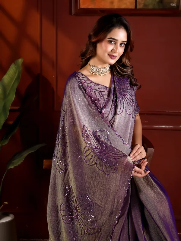 Purple_Grey_Moss_Chiffon_Embellished_Saree_With_Blouse_For_Women
