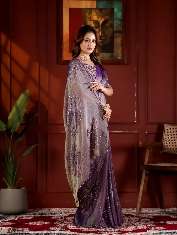 Purple_Grey_Moss_Chiffon_Embellished_Saree_With_Blouse_For_Women