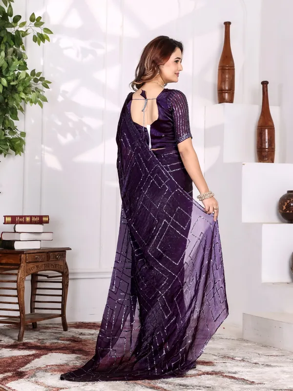 Purple_Satin_Chiffon_Sequin_Embellished_Saree_With_Blouse_For_Women