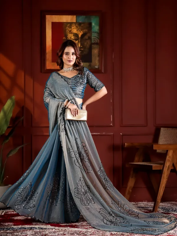 Grey_Moss_Chiffon_Sequin_Work_Saree_With_Blouse_For_Women
