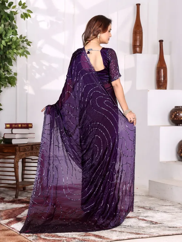 Purple_Satin_Chiffon_Sequin_Embellished_Saree_With_Blouse_For_Women