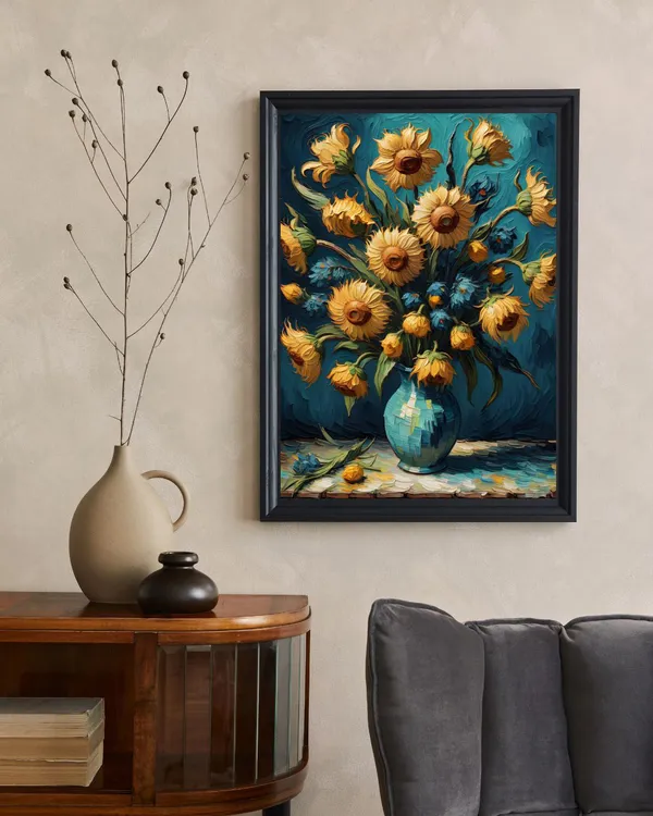 Sunflower_Vase_Canvas_Print_Metal_Gold_Frame