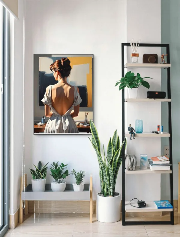 Modern_Lady_At_The_Desk_Art_Print_White_Box_Frame