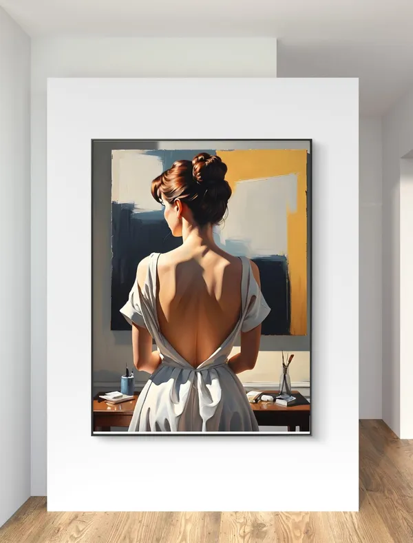 Modern_Lady_At_The_Desk_Canvas_Print_White_Box_Frame