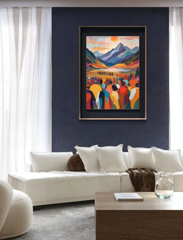 At_The_Mountain_Pass_Canvas_Print_Gold_Metal_Frame