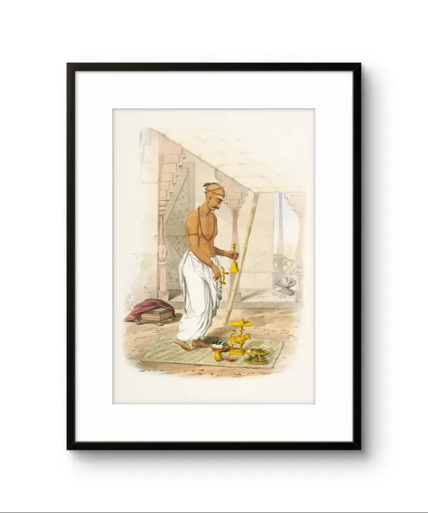 Brahmins_Performing_Pooja_Set_Of_3_Art_Print_Black_Frame