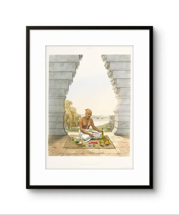 Brahmins_Performing_Pooja_Set_Of_3_Canvas_Print_Black_Frame