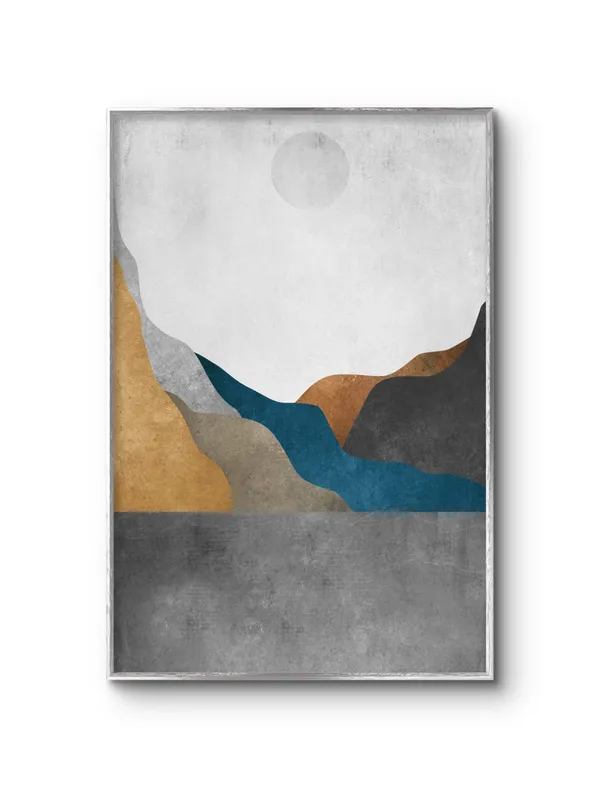 Mountain_Sunrise_Abstract_Art_Print_White_Frame