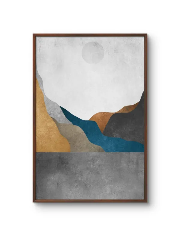 Mountain_Sunrise_Abstract_Canvas_Print_Metal_Silver_Frame