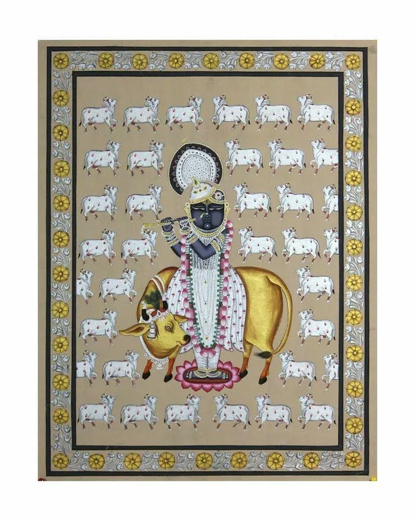 Cotton_Hand_Painted_Pichwai_Shrinathji_Cows_Unframed_Art