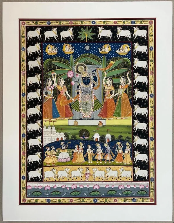 Cotton_Hand_Painted_Pichwai_Shrinathji_Cows_Red_Unframed_Wall_Art