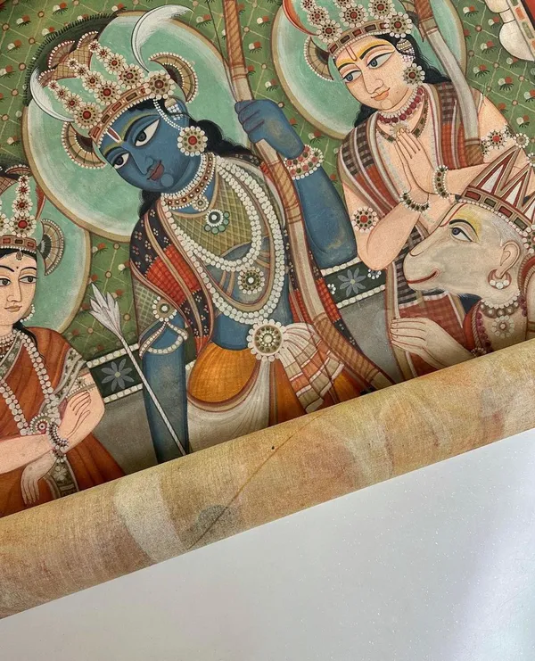 Pichwai_Ram_Darbar_Hand_Painted_Cotton_Fabric_Unframed_2.5X4Ft