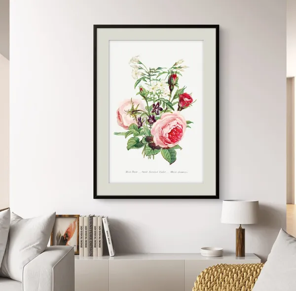 Moss_Rose_Violet_Jasmine_Floral_Art_Print_Rolled_Art