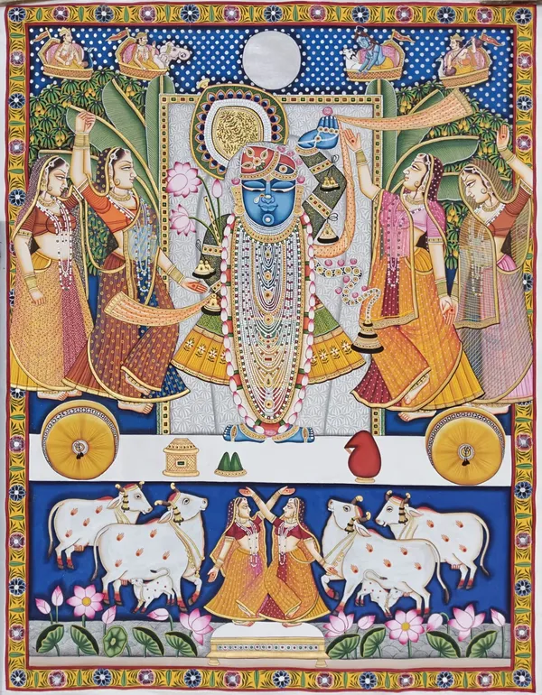Cotton_Hand_Painted_Pichwai_Shrinathji_Blue_Unframed_Wall_Art