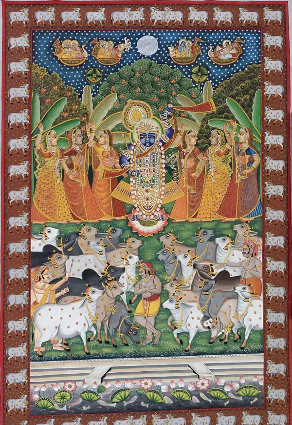 Cotton_Hand_Painted_Pichwai_Shrinathji_With_Cows_Unframed_Painting