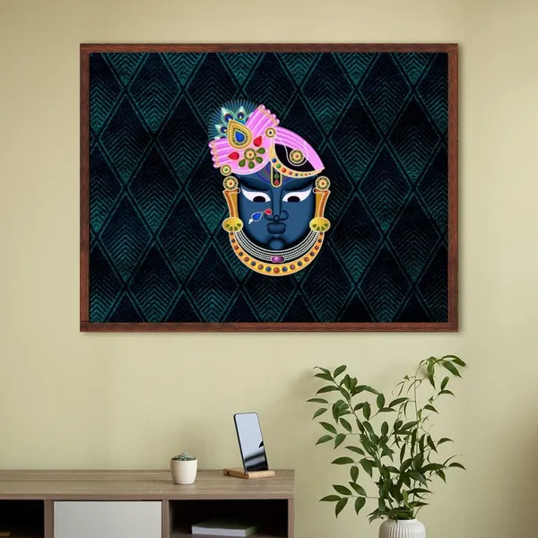 Pichwai_Shrinathji_Patterned_Background_Art_Print_Wooden_Frame