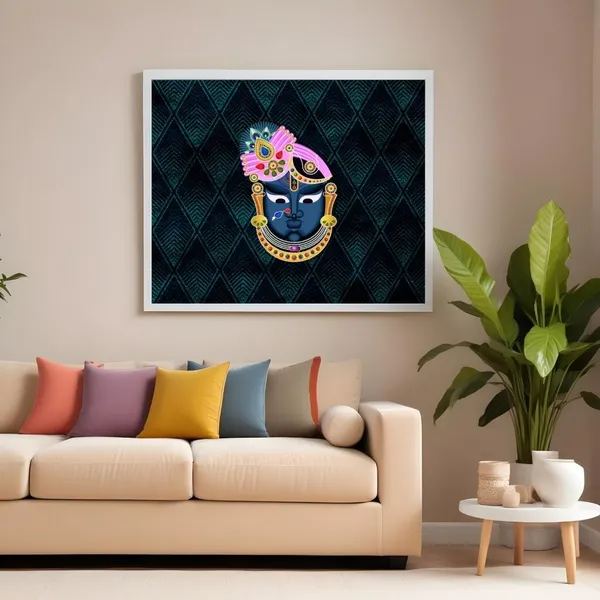 Pichwai_Shrinathji_Patterned_Background_Art_Print_Black_Frame