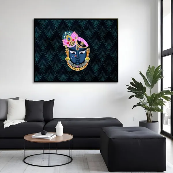 Pichwai_Shrinathji_Patterned_Background_Art_Print_Black_Frame