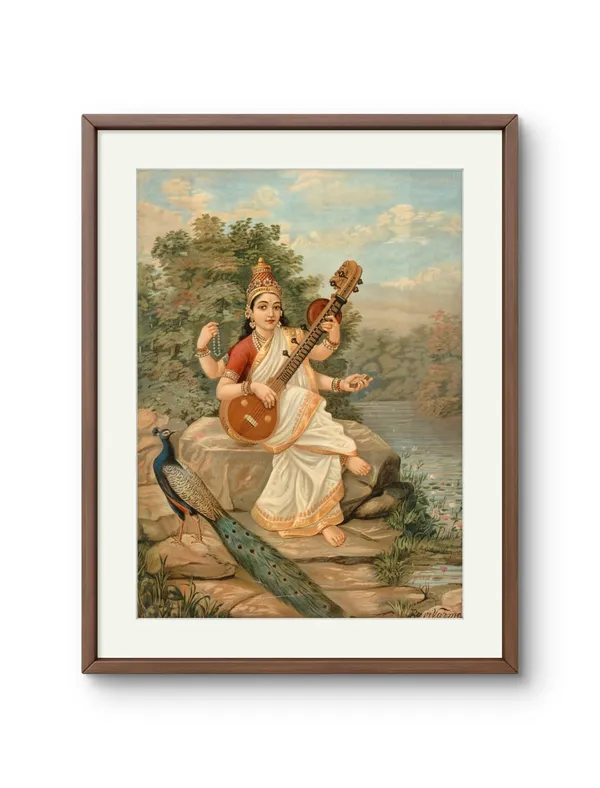 Raja_Ravi_Varma_Saraswati_Art_Print_Wooden_Frame