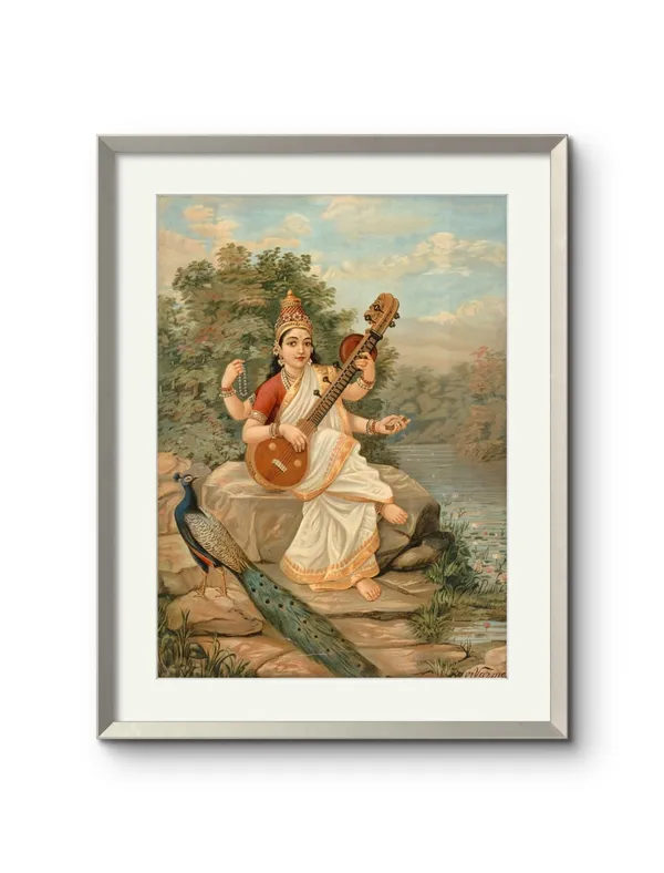 Raja_Ravi_Varma_Saraswati_Canvas_Print_White_Frame