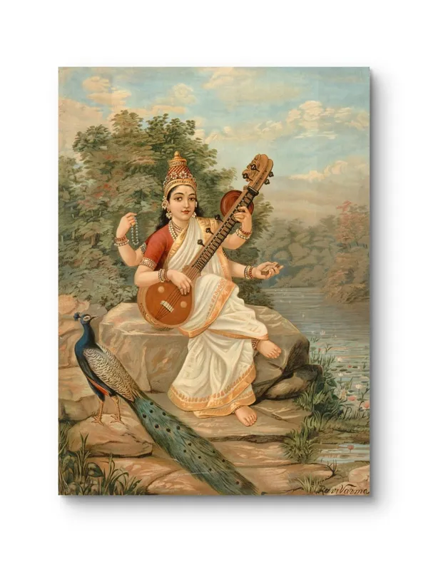 Raja_Ravi_Varma_Saraswati_Canvas_Print_White_Frame