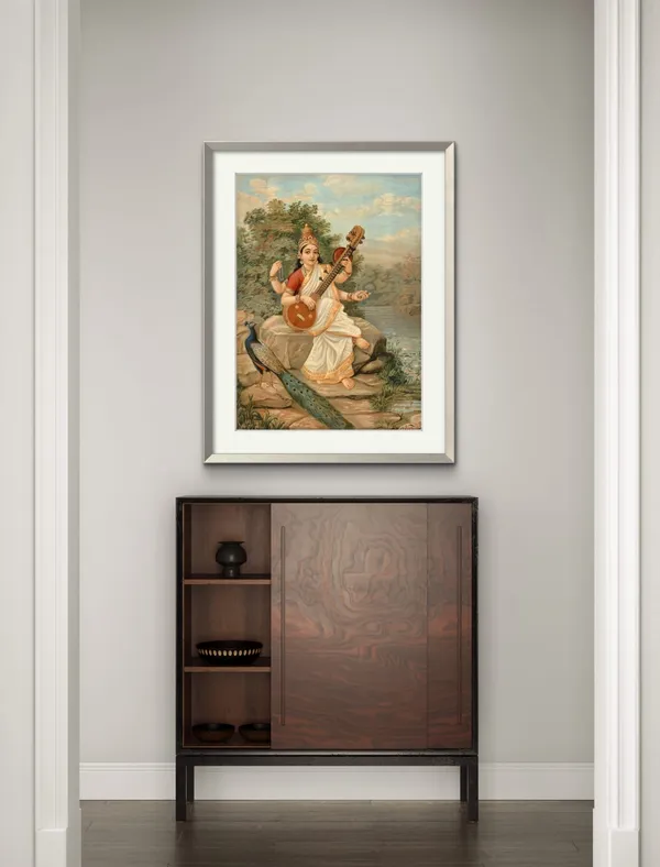 Raja_Ravi_Varma_Saraswati_Canvas_Print_White_Frame