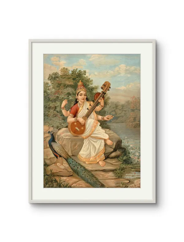 Raja_Ravi_Varma_Saraswati_Canvas_Print_Metal_Gold_Frame