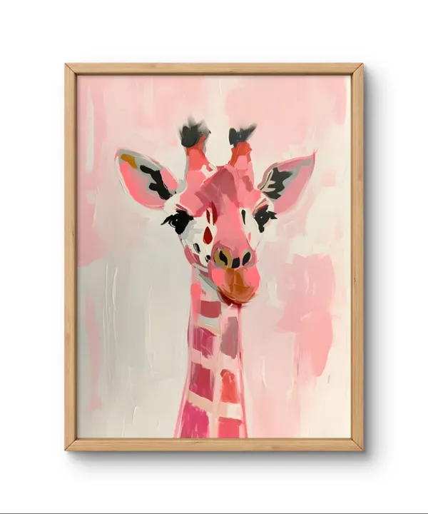 Pink_Giraffe_Art_Print_Black_Frame