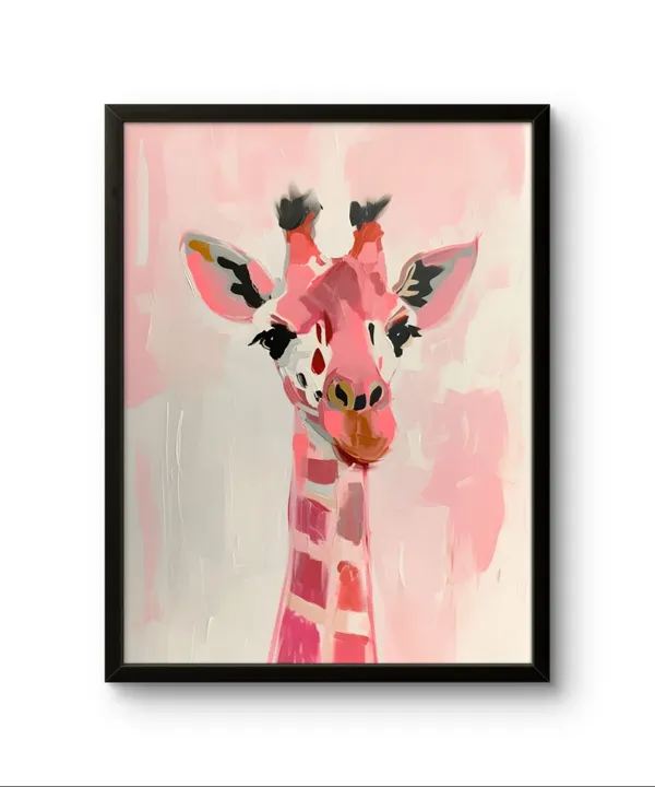 Pink_Giraffe_Canvas_Print_Black_Frame