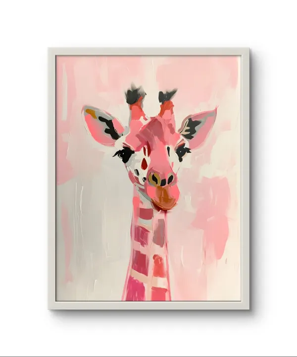 Pink_Giraffe_Canvas_Print_White_Frame